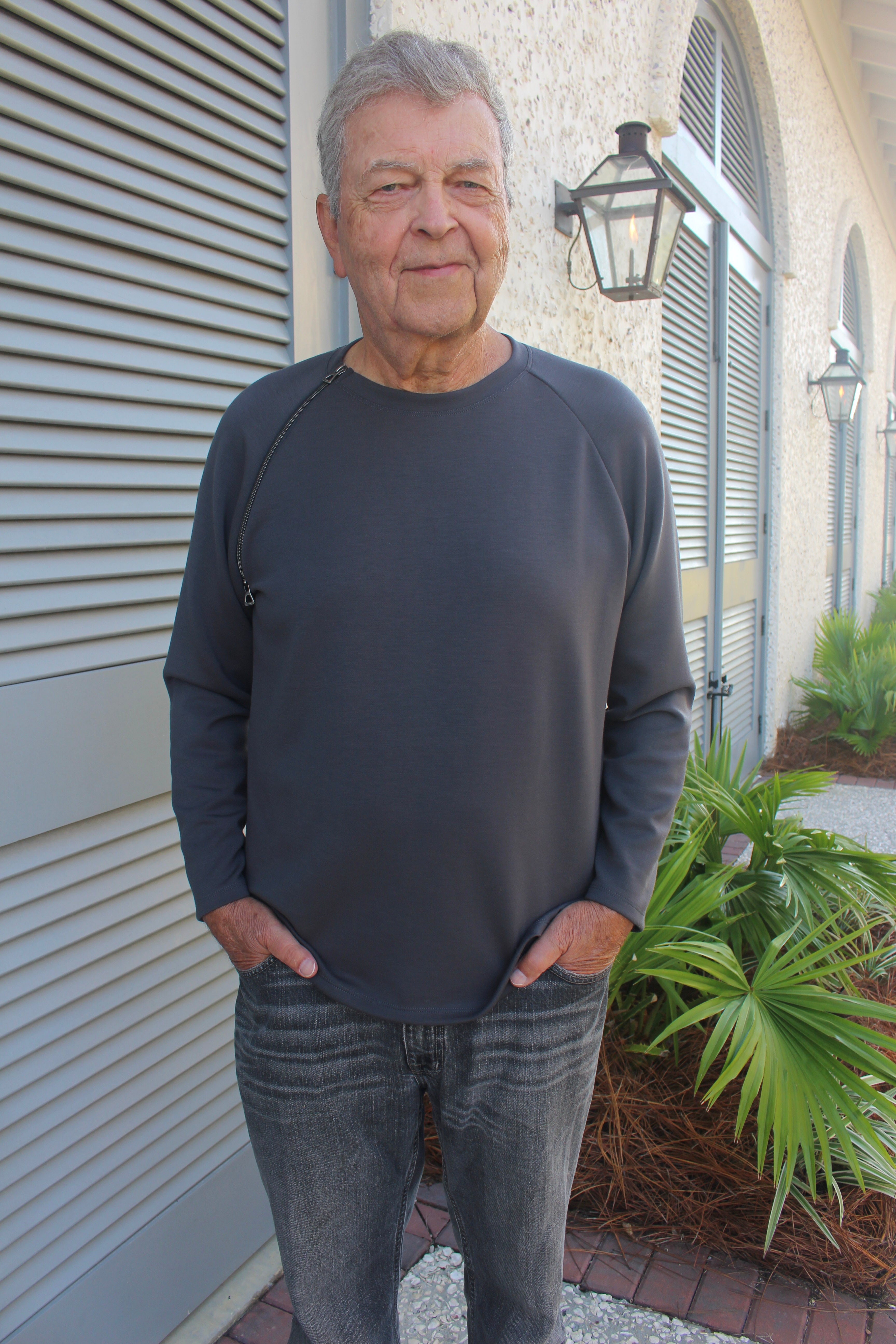 long sleeve gunmetal zipper chest access shirt