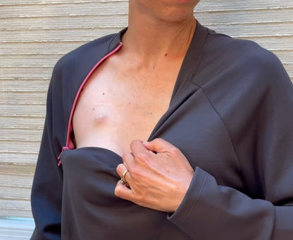 long sleeve pop of pink zipper chest access shirt