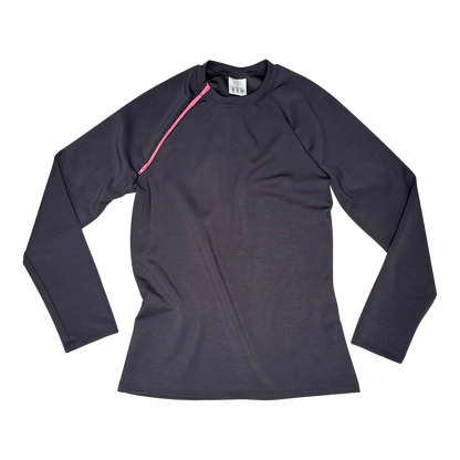long sleeve pop of pink zipper chest access shirt