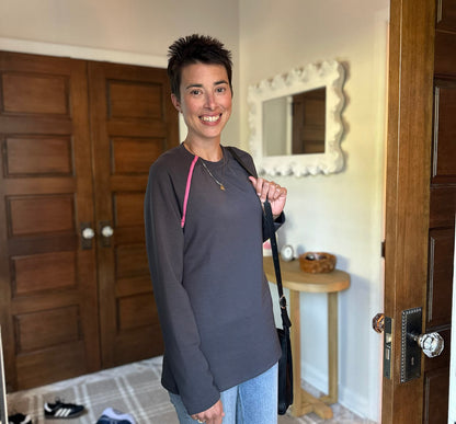 long sleeve pop of pink zipper chest access shirt