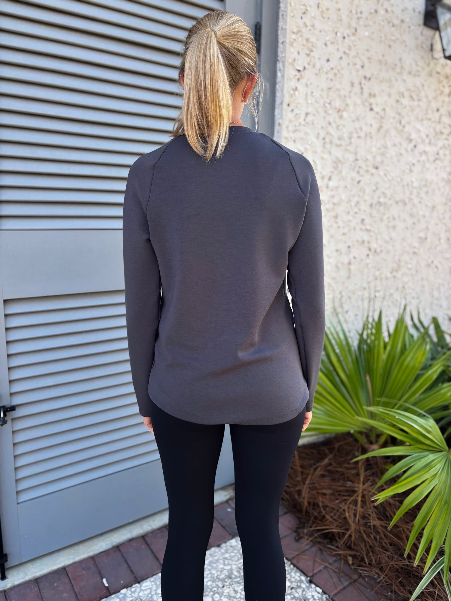 long sleeve pop of pink zipper chest access shirt