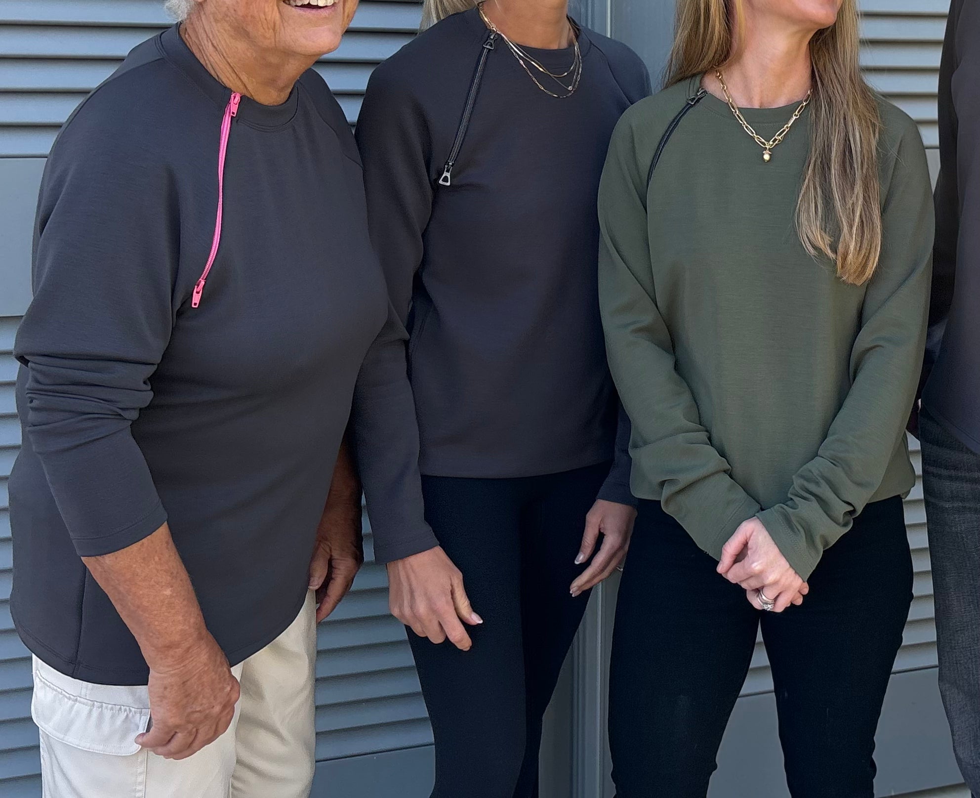 long sleeve pop of pink zipper chest access shirt